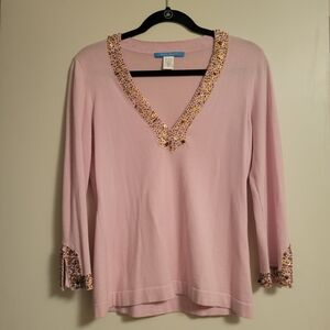 White + Warren Pink Embellished Tunic Blouse
